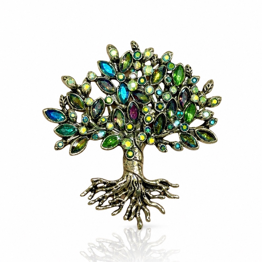 Tree of Life Multicolor Crystal Accent Brooch